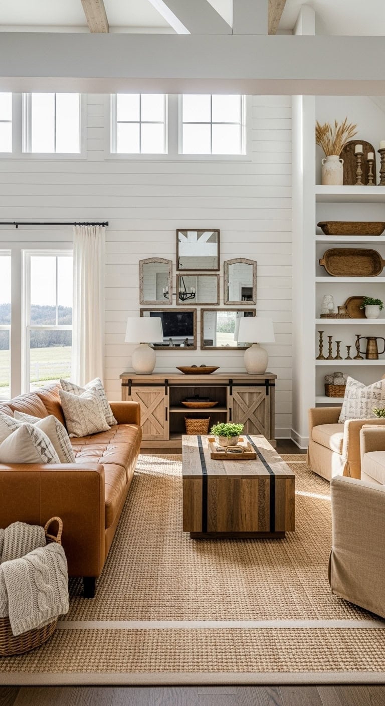 caramel leather shiplap farmhouse