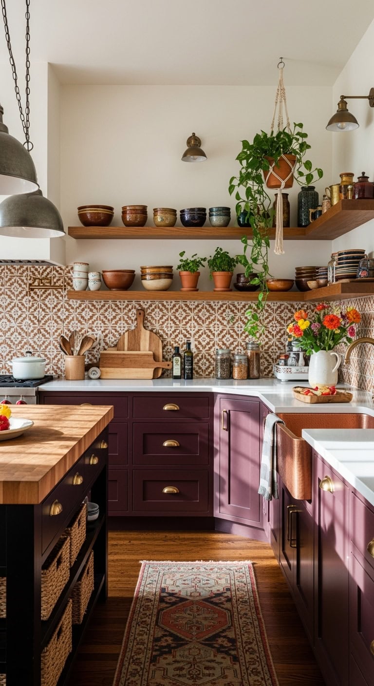 bohemian burgundy kitchen style