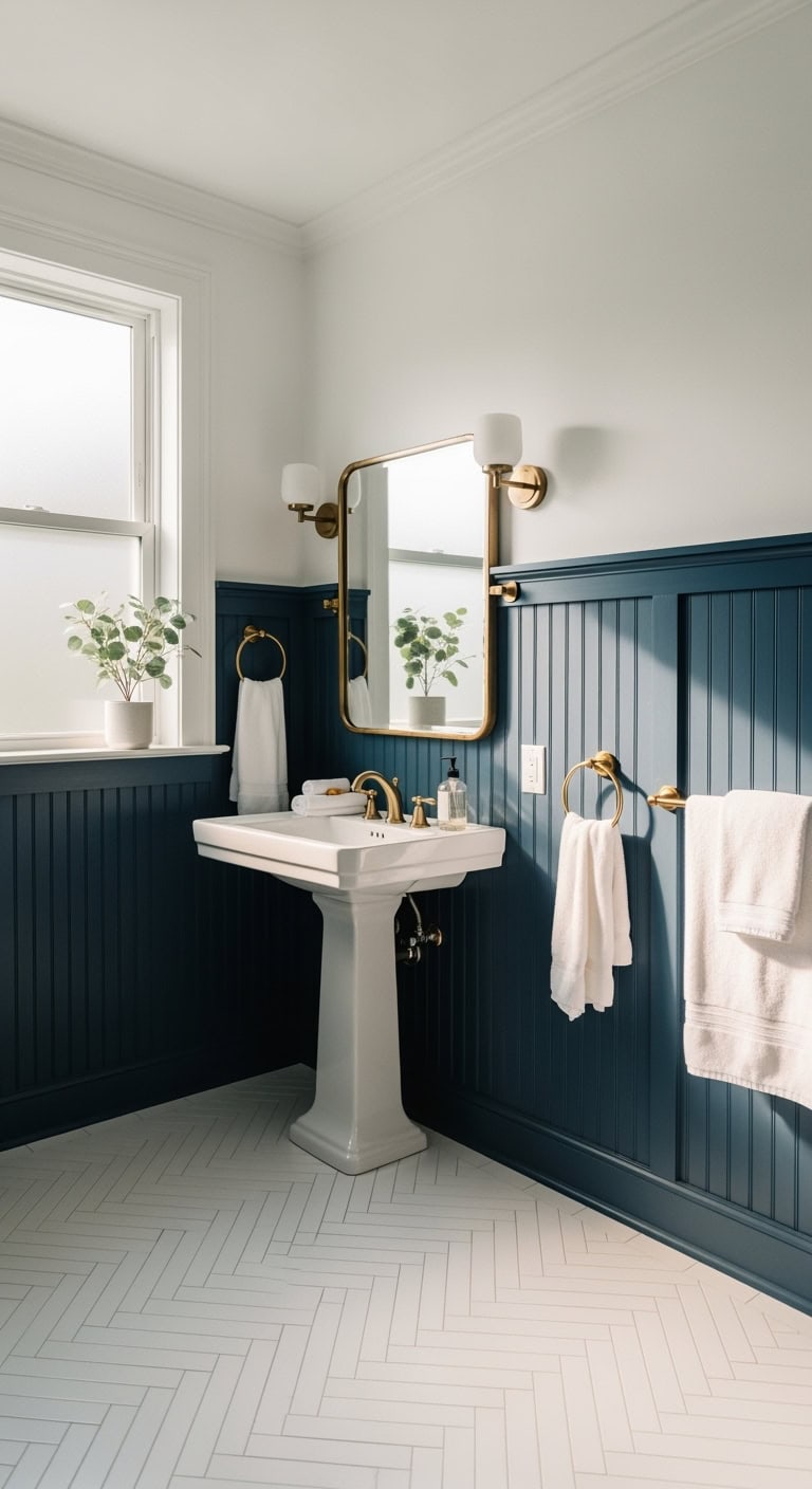 sophisticated dramatic glamorous bathroom design