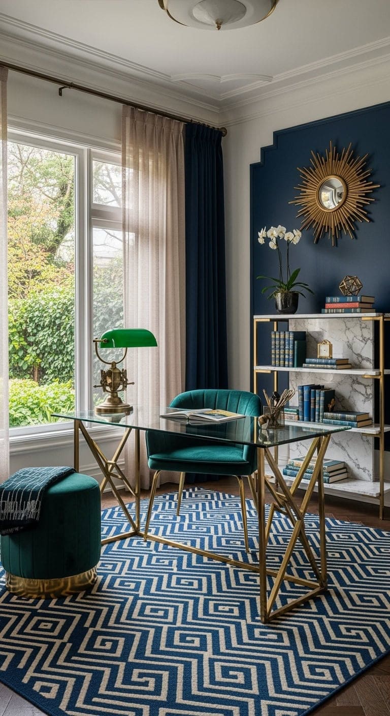 jewel toned art deco workspace