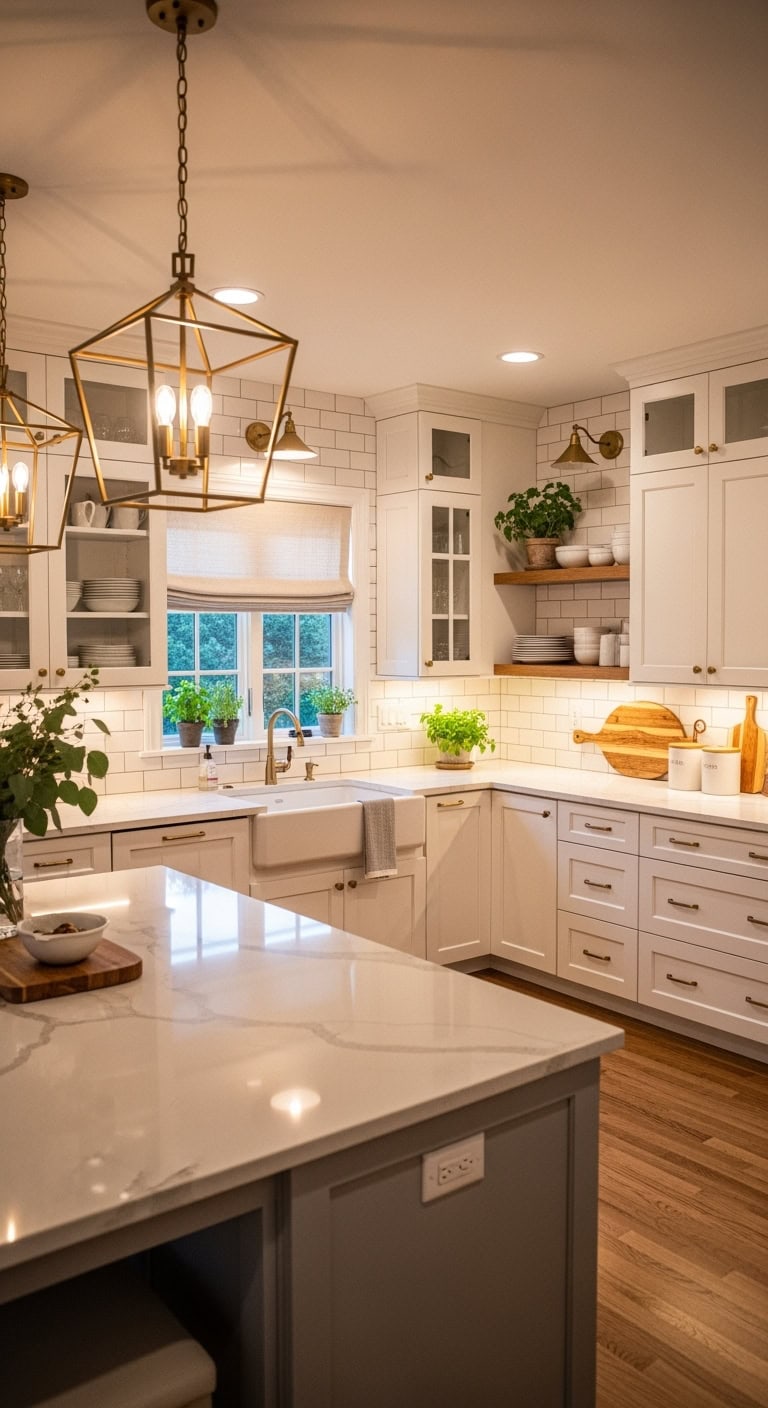 transitional warm white kitchen