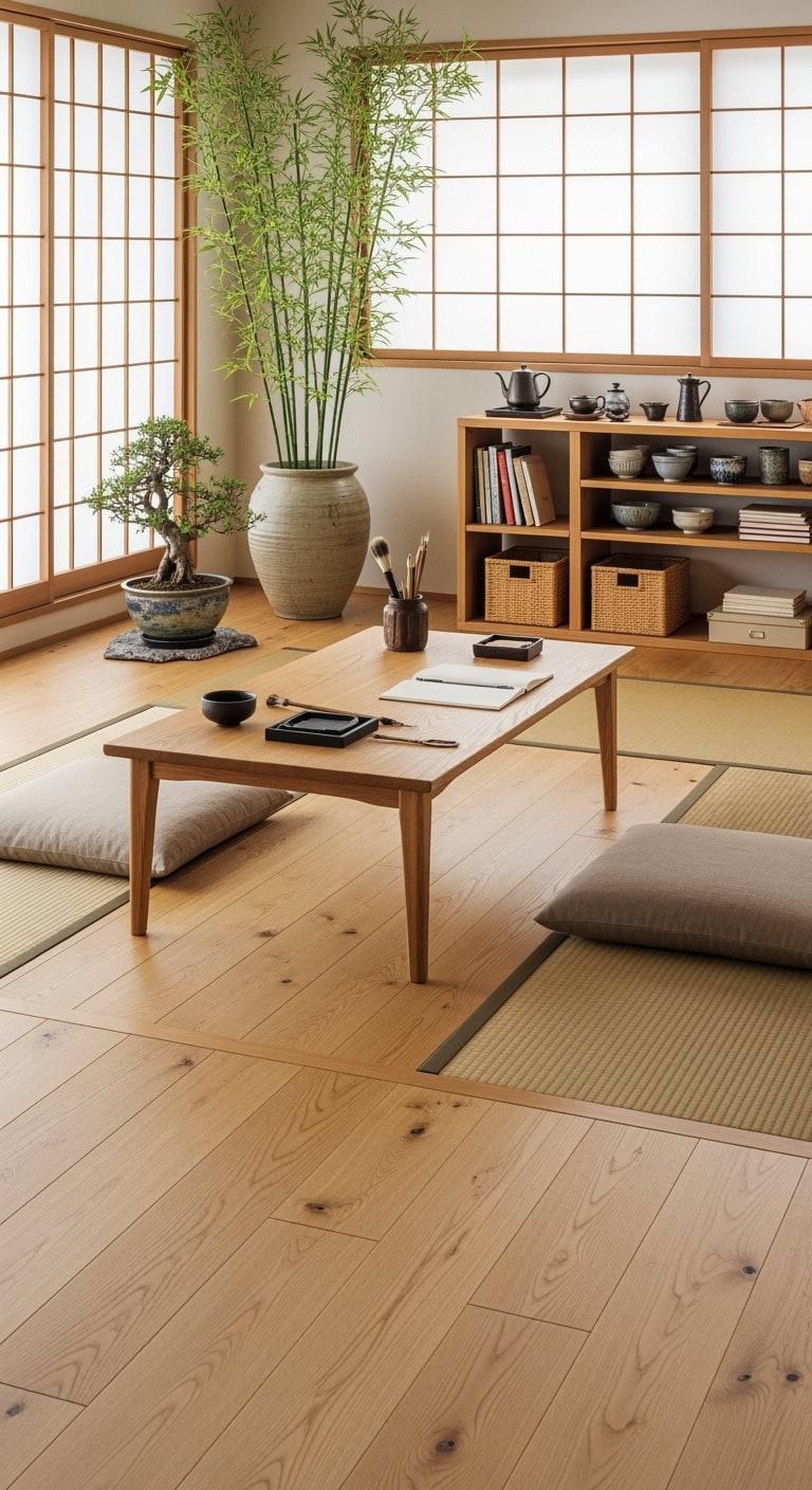 serene japanese minimalist workspace