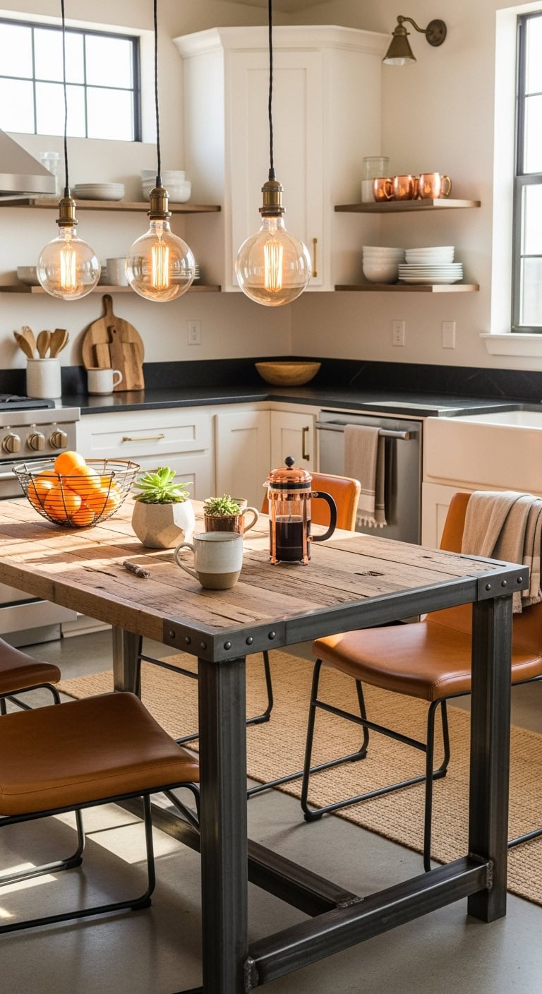 chic warm industrial kitchen table
