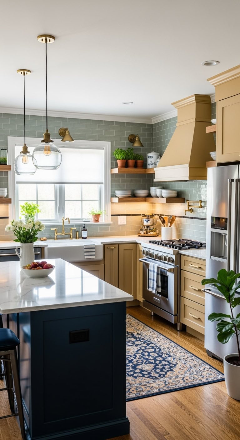 transitional mustard kitchen cabinets