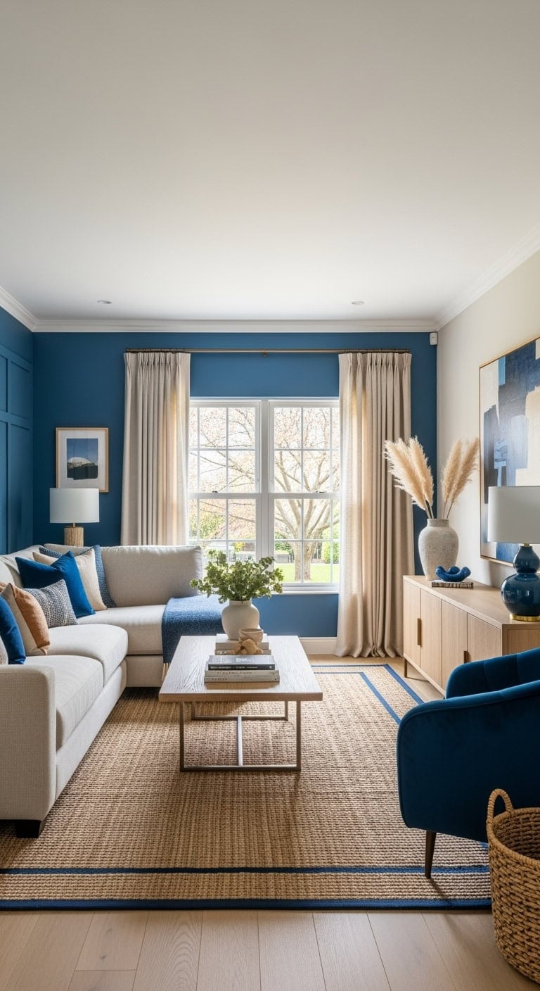 cobalt accents on beige