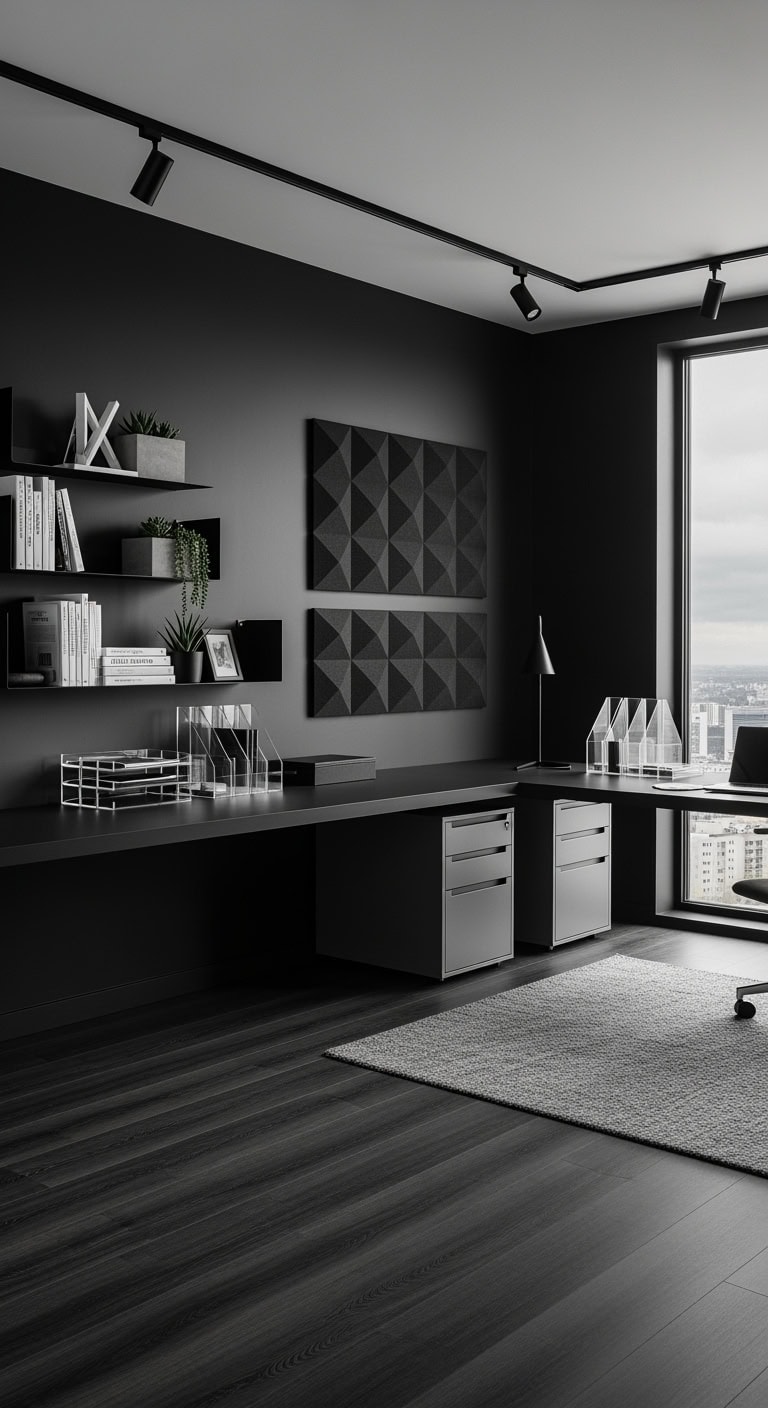 sleek charcoal workspace with hidden storage