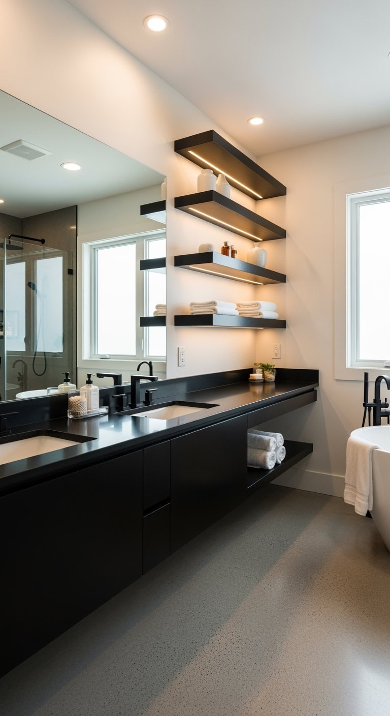 sophisticated luxurious functional black quartz shelving