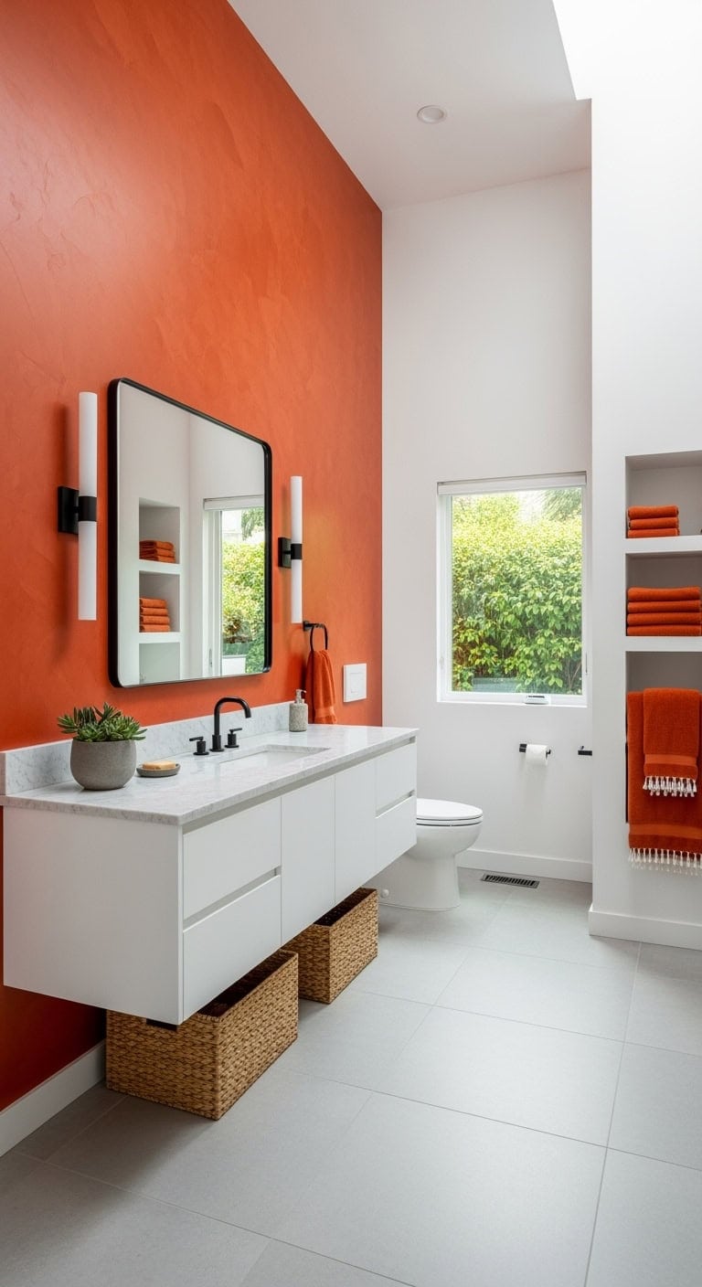 burnt orange contemporary bathroom makeover