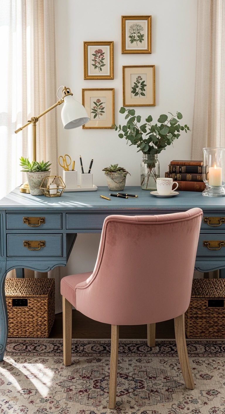 vintage french blue romantic workspace