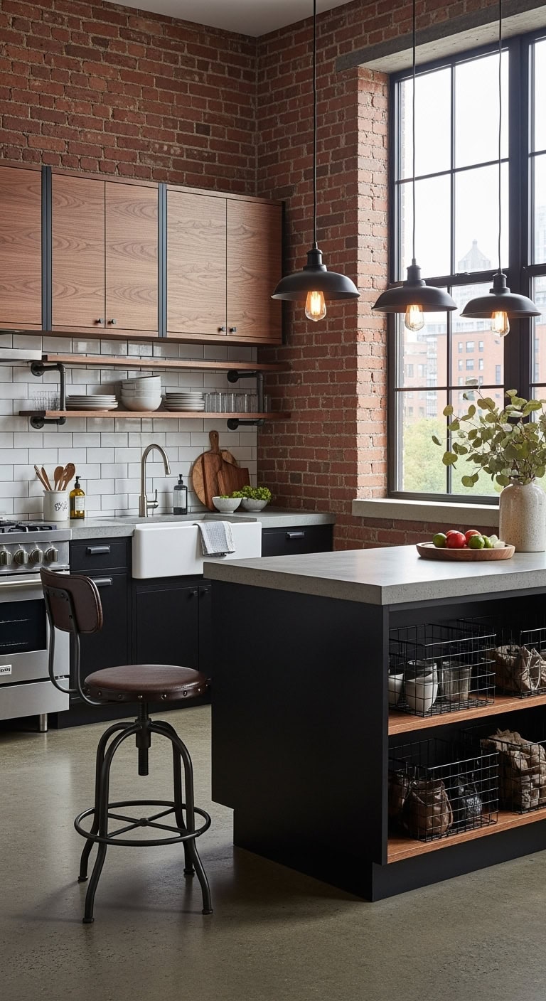 industrial midcentury loft kitchen