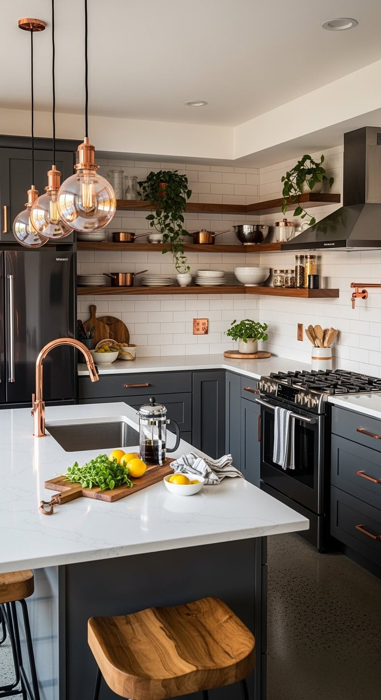 copper accents elevate kitchen sophistication