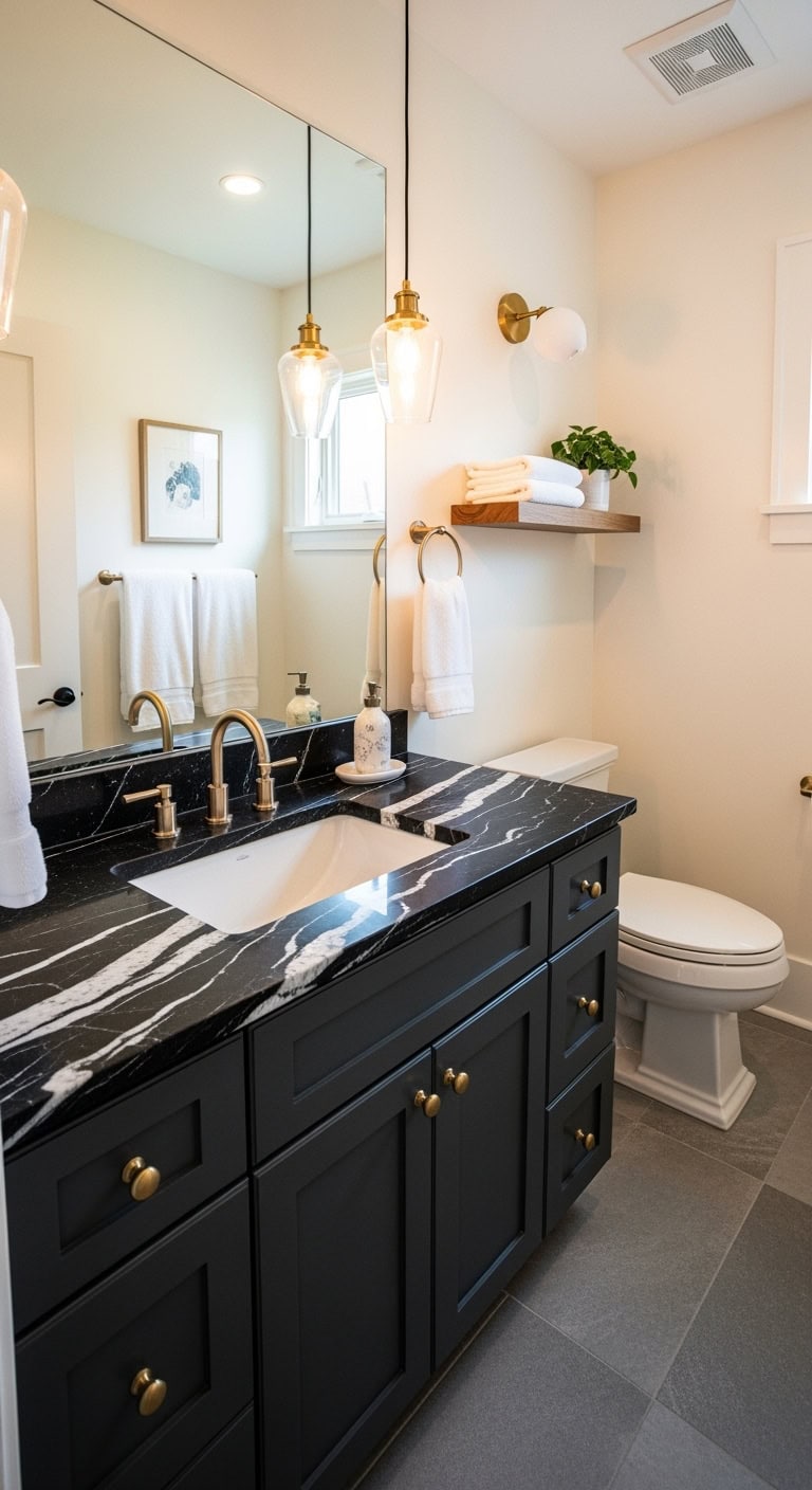 sophisticated luxurious black marble vanity
