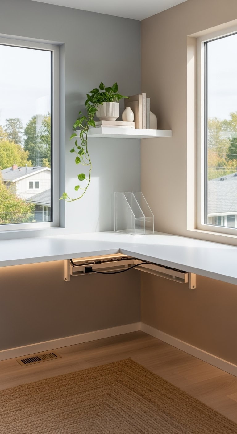 minimalist wall mounted corner workspace