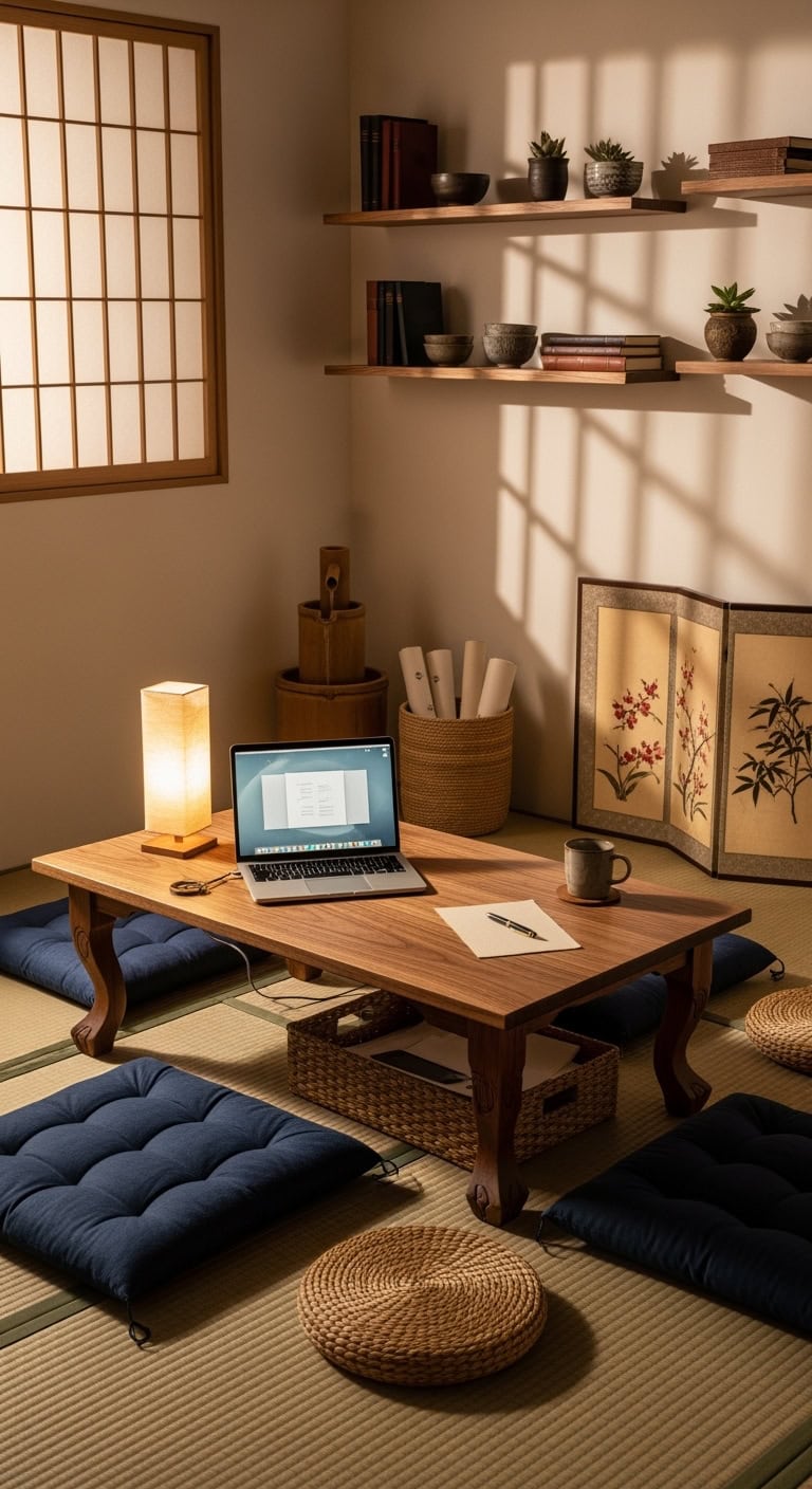 meditative workspace with natural elements
