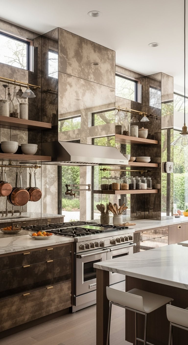 mirrored depth enhances kitchen luminosity
