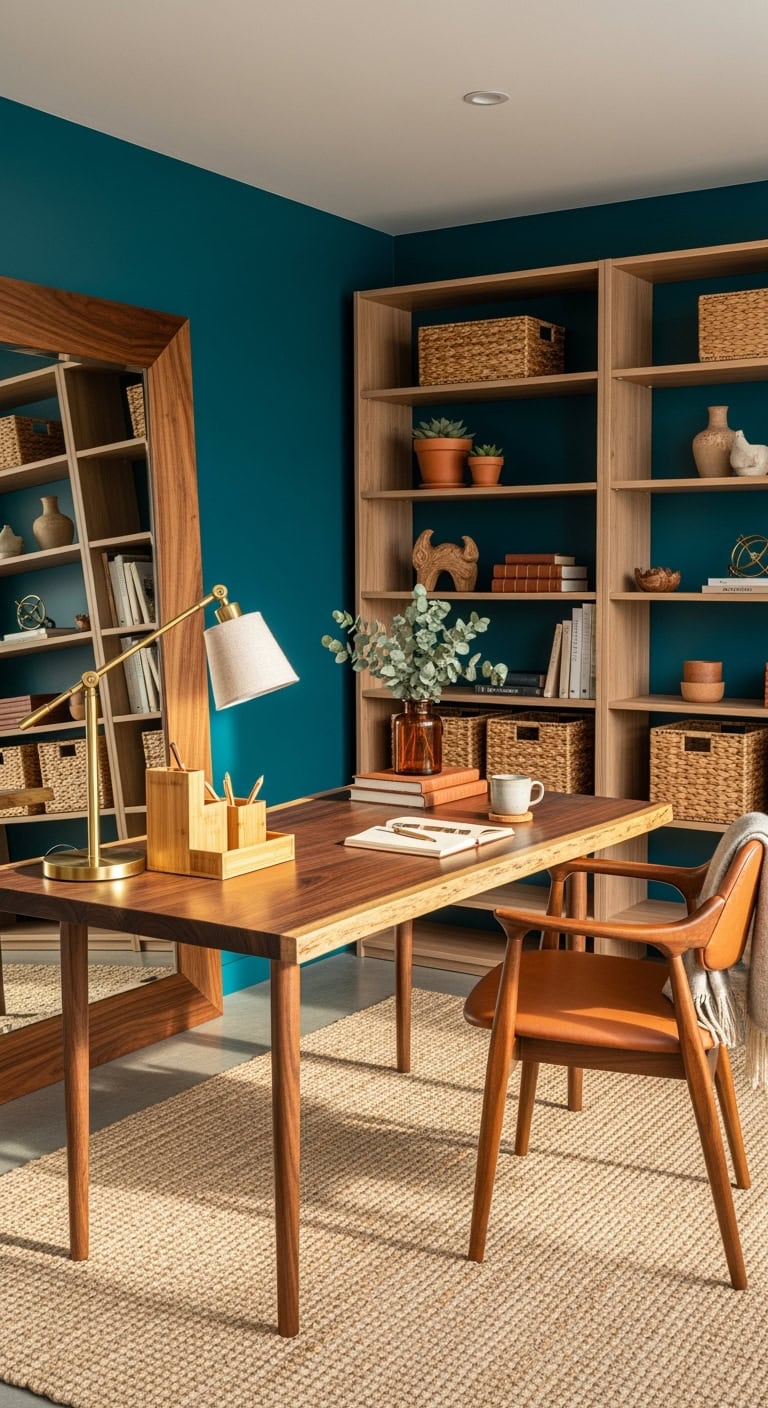 serene teal and natural wood