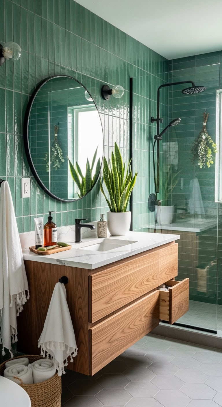glamorous vertical jade bathroom installation