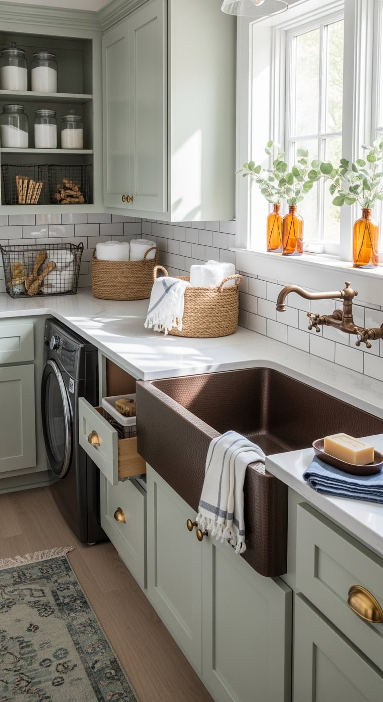 vintage copper farmhouse laundry fixtures