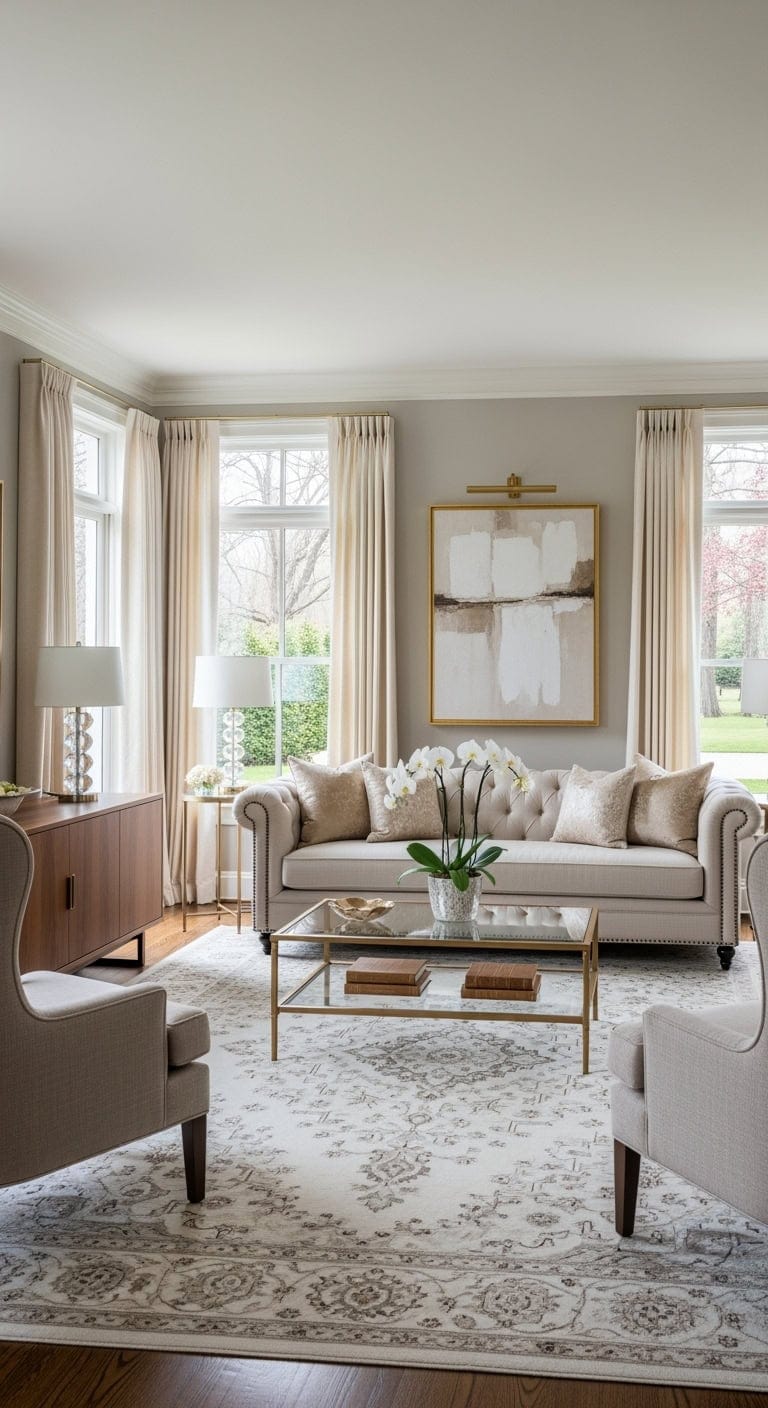 transitional beige tufted elegance