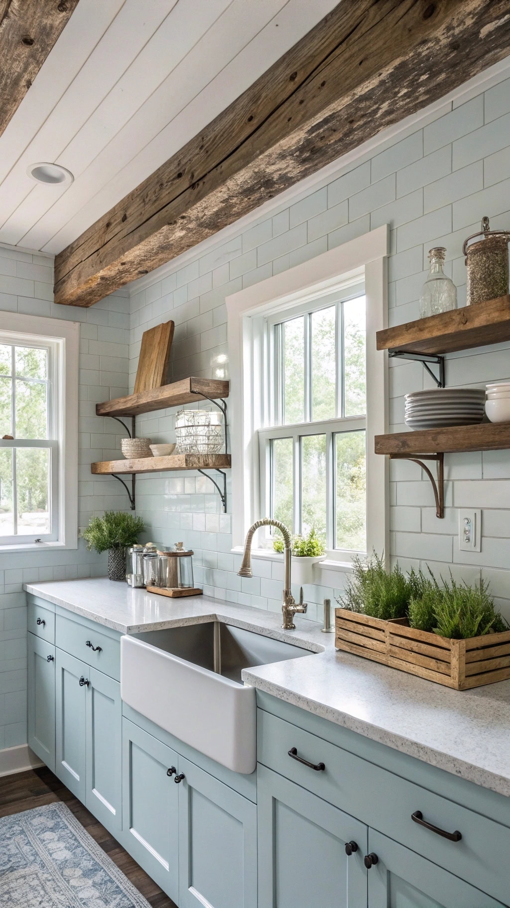 rustic wood meets pale blue