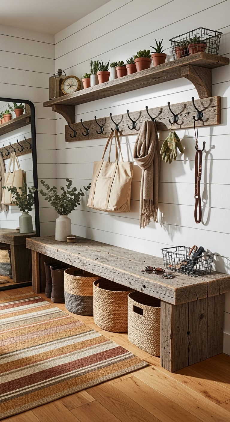 cozy rustic mudroom storage solution