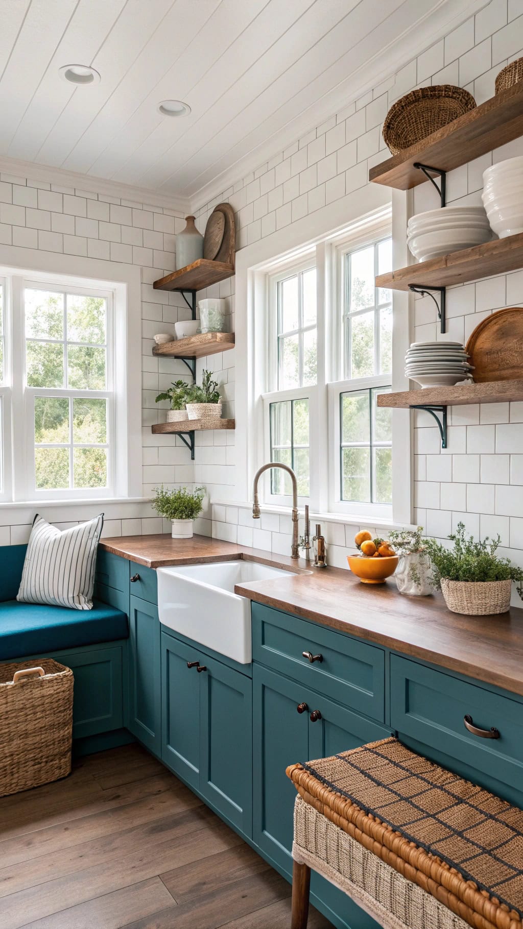 peacock blue corner banquette