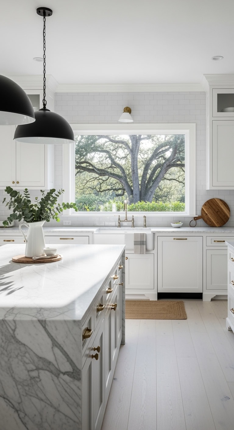 honed carrara marble kitchen