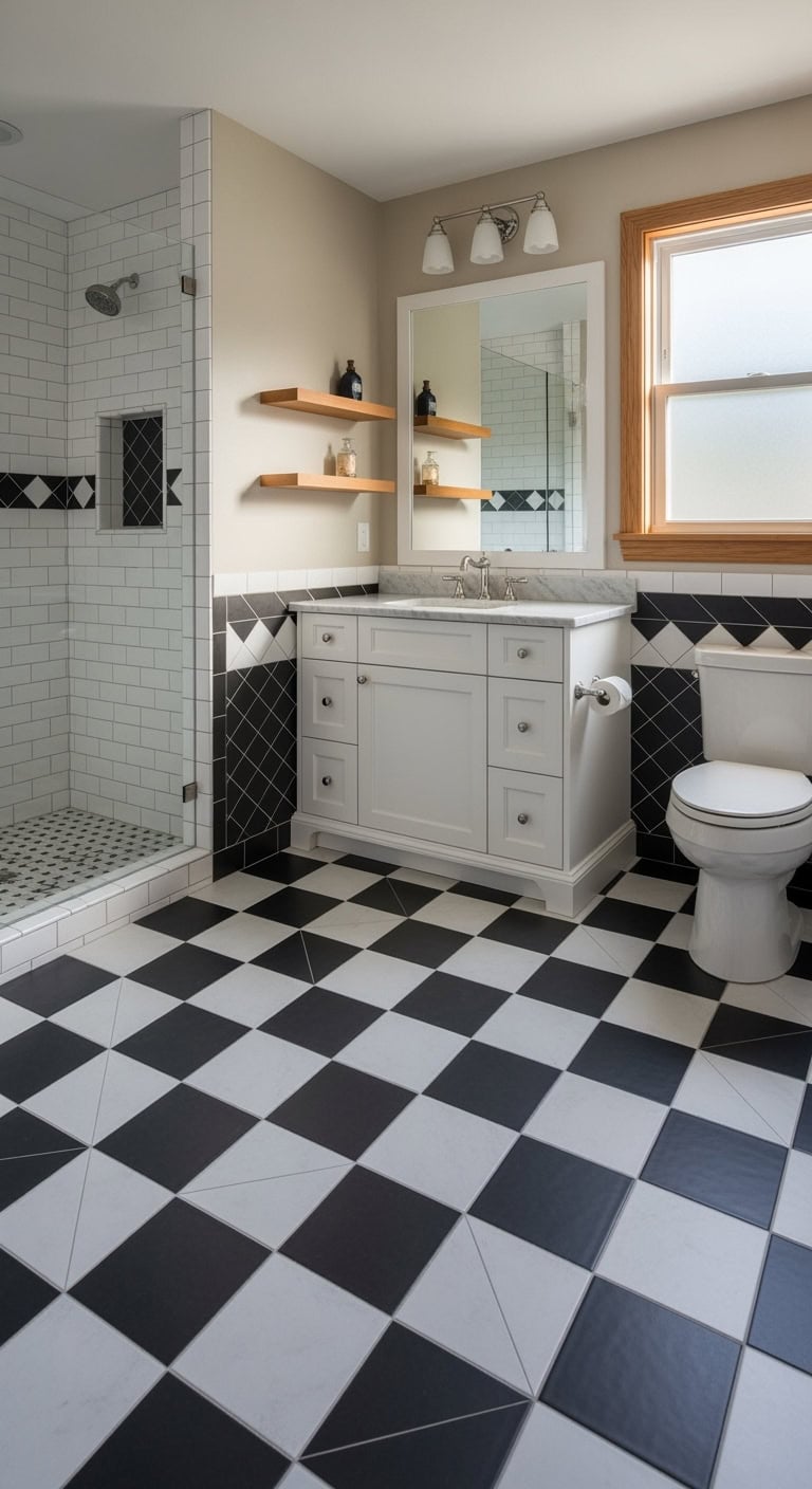 diagonal checkerboard layout captivates small spaces