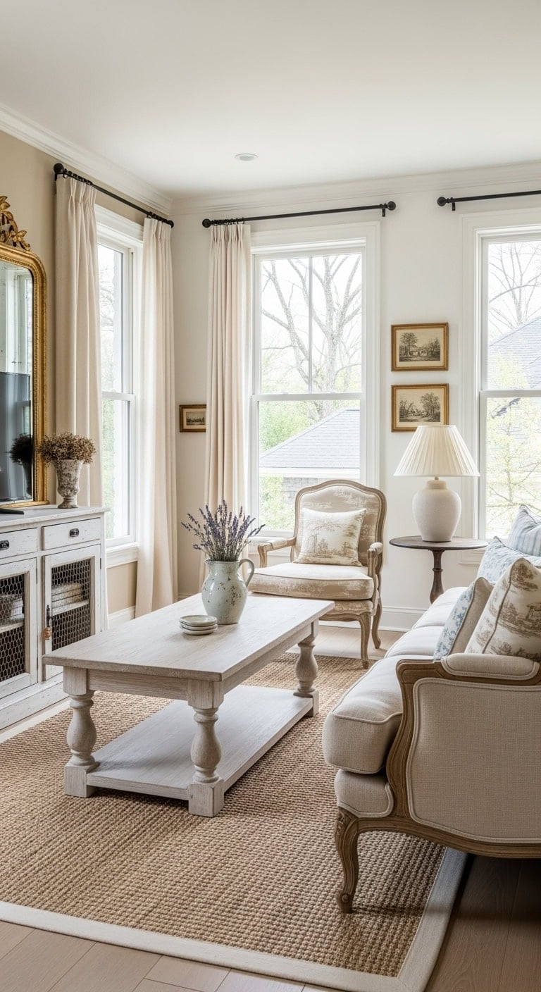 soft toile distressed wood