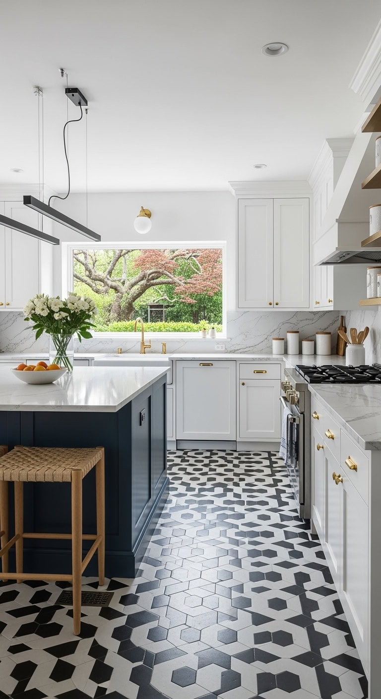 geometric tile simple cabinetry
