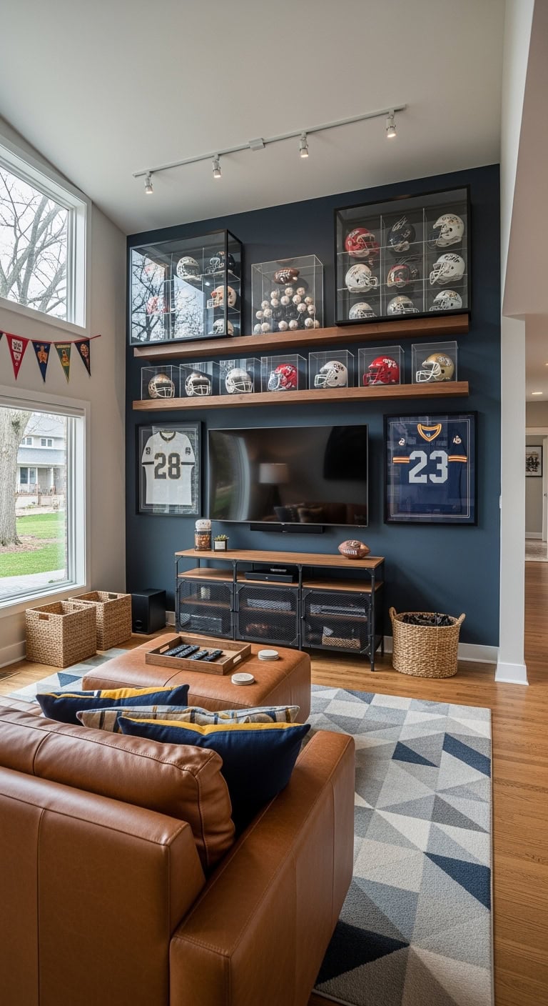 sophisticated sports themed display lounge