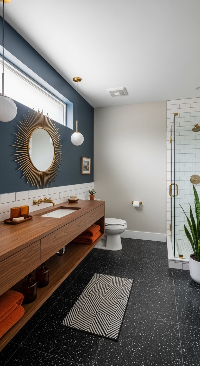 black terrazzo walnut brass