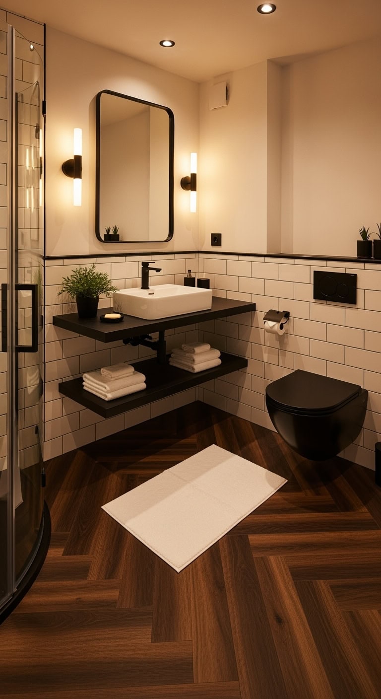 sophisticated coffee shop bathroom flooring