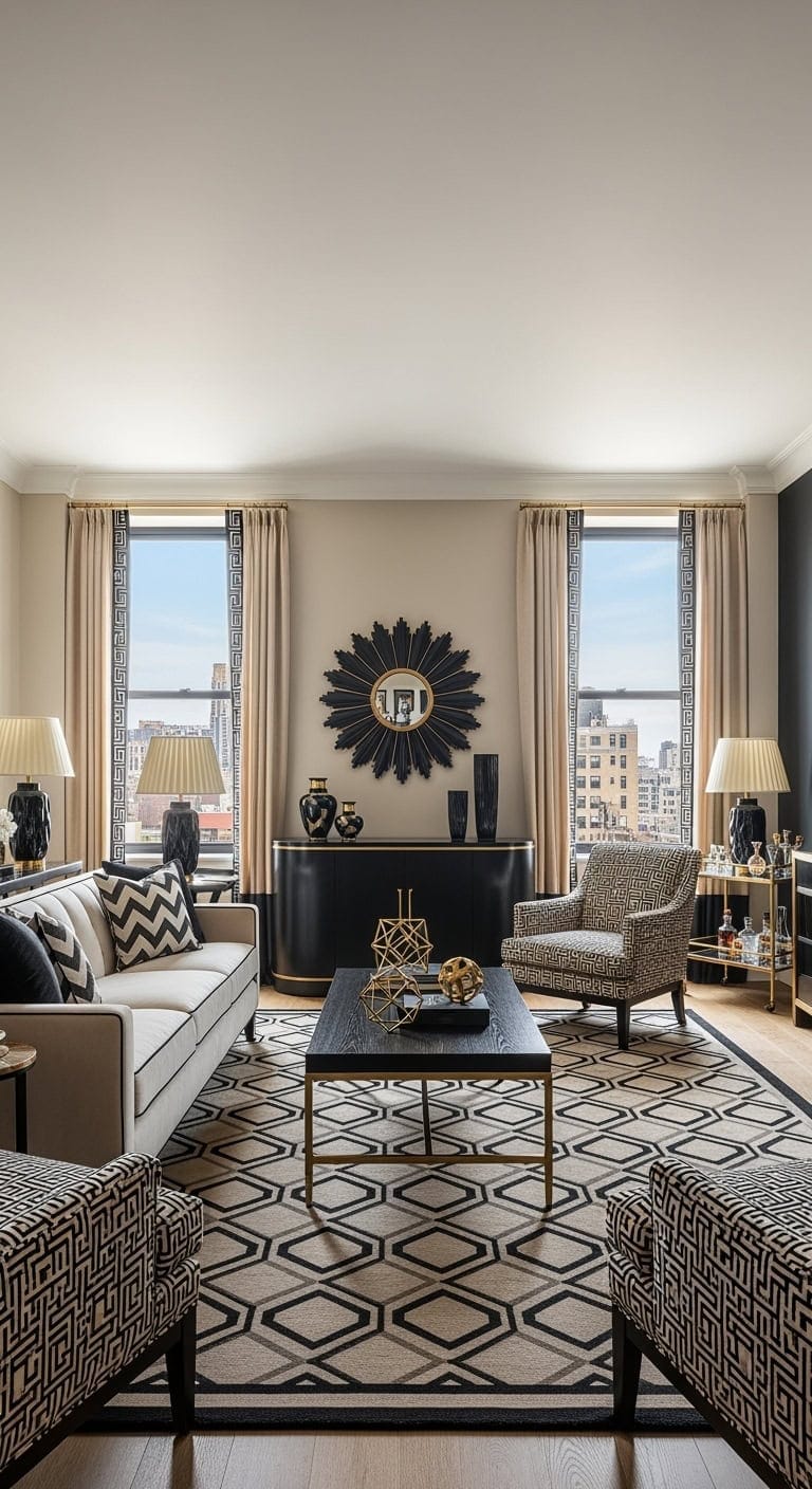 art deco black beige upholstery