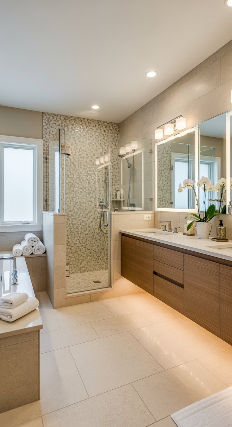 beige mosaic shower wall sanctuary