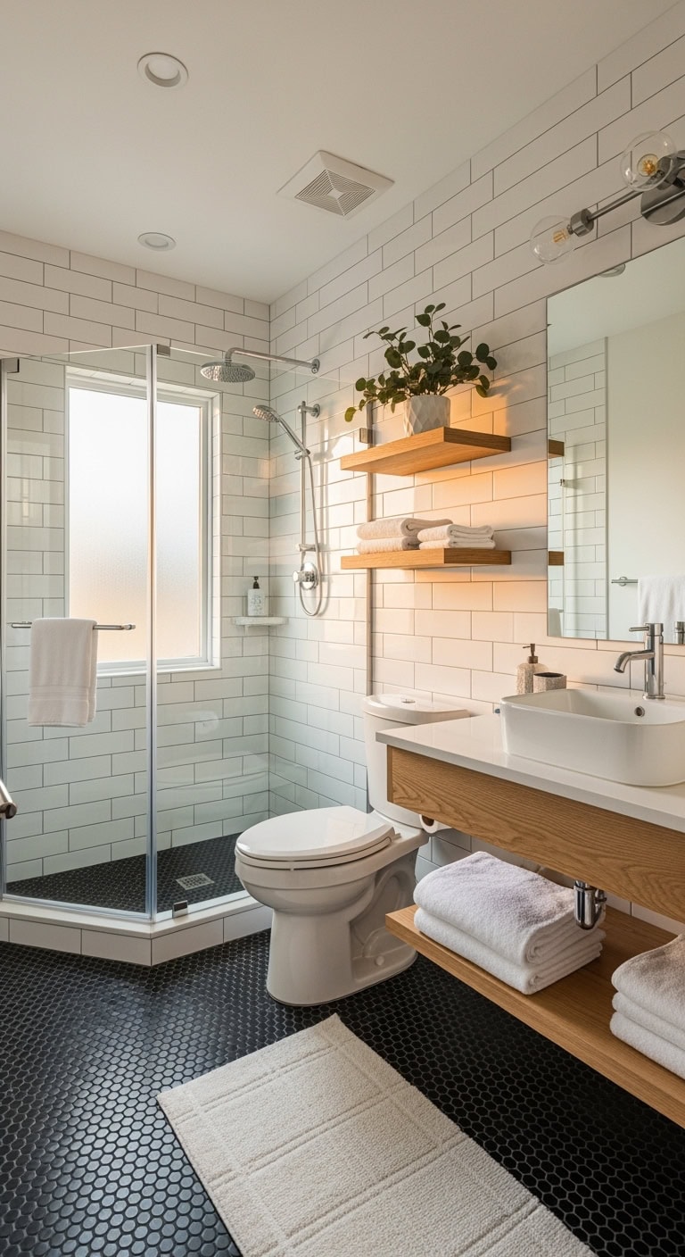 chic textured moody spacious bathroom