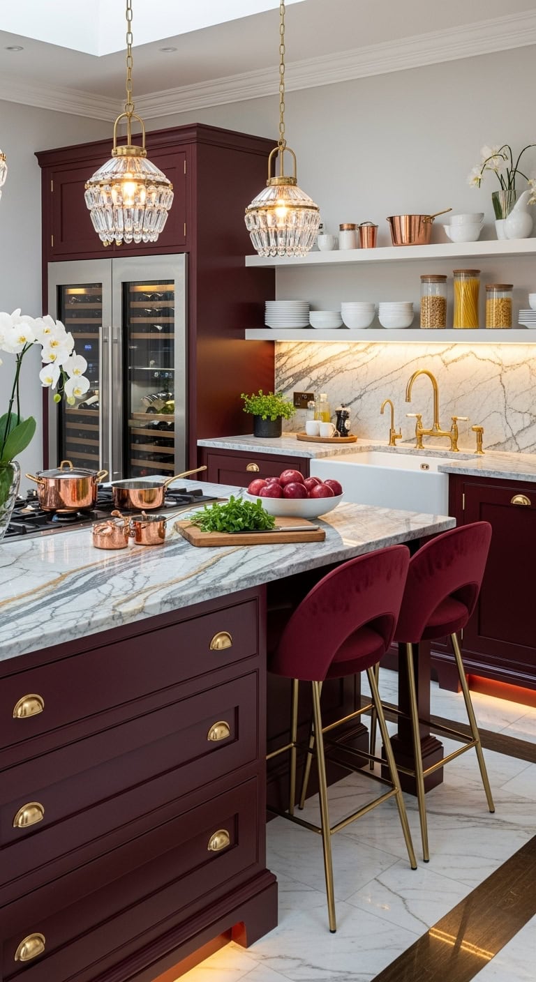 luxury burgundy kitchen design