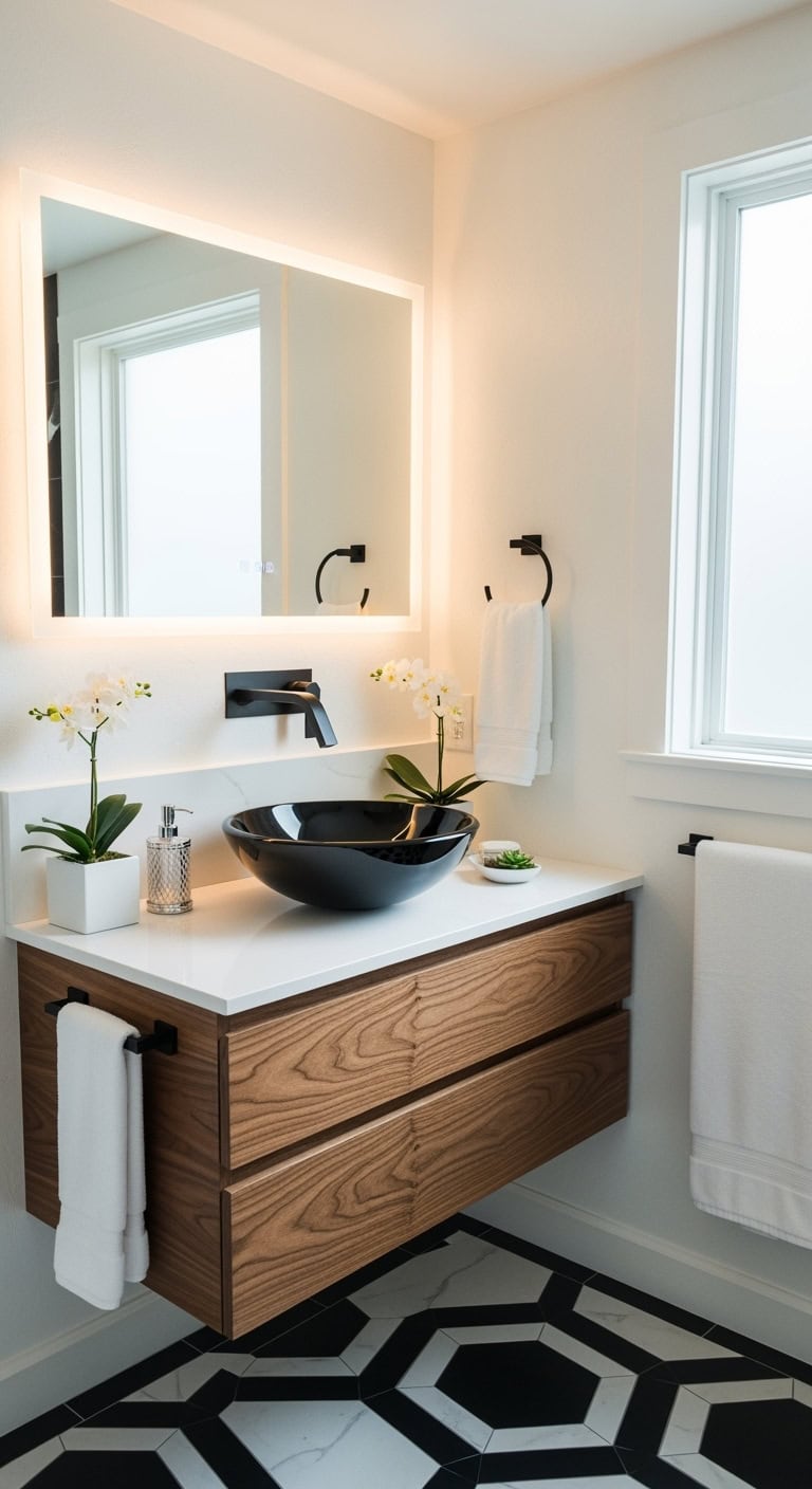 sleek minimalist chic bathroom oasis