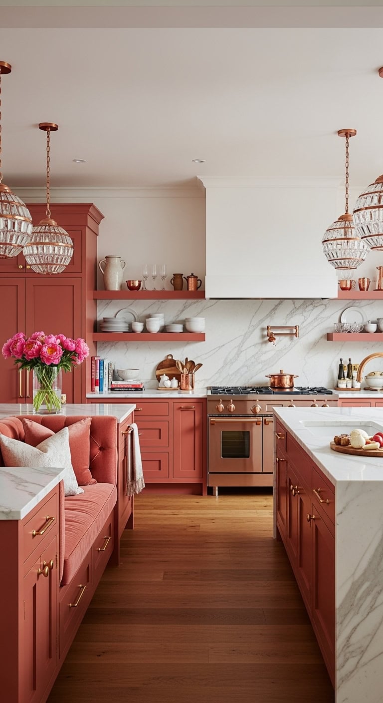 opulent coral kitchen design