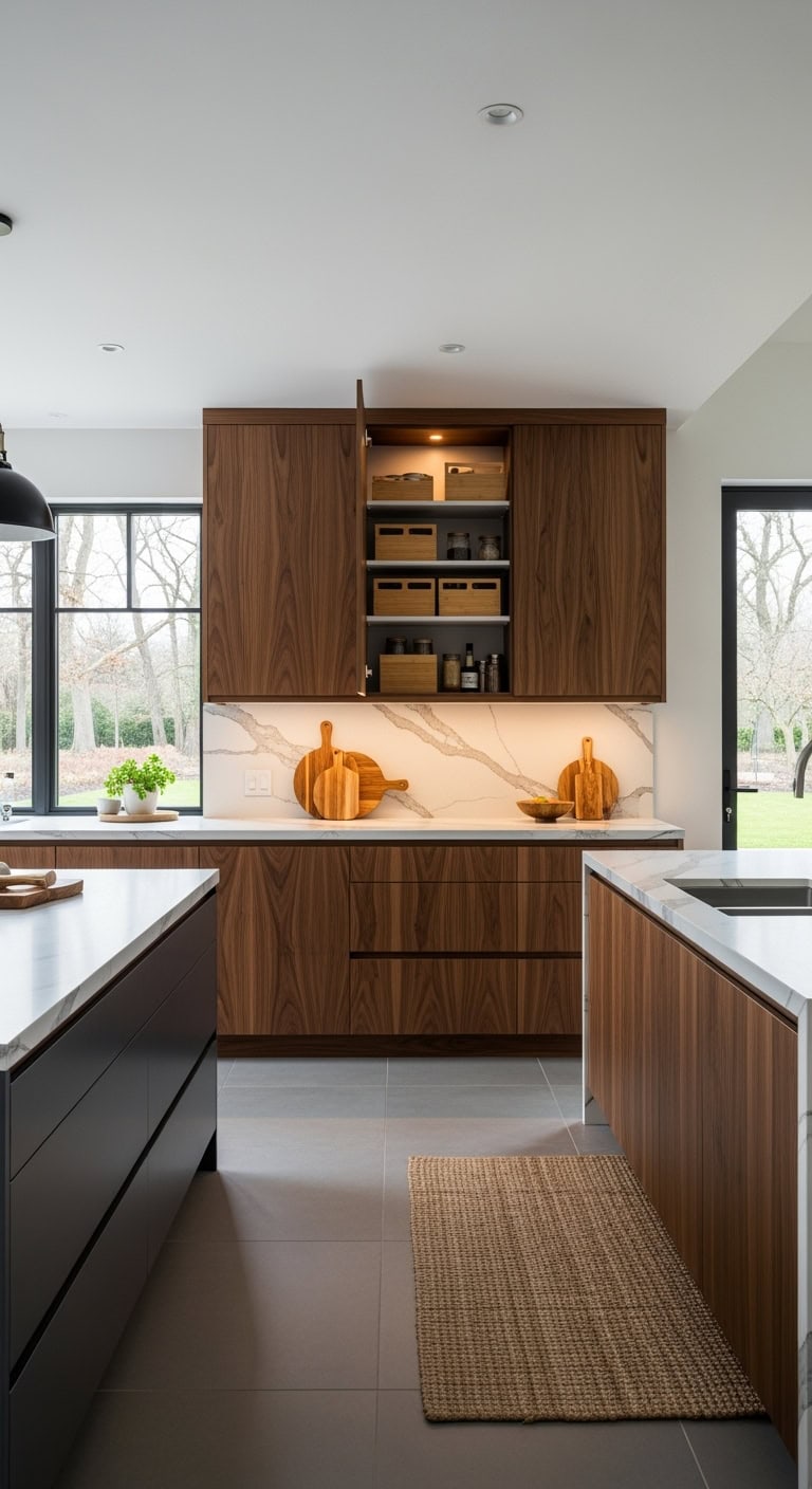 handleless walnut push to open