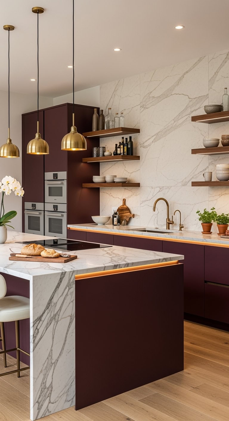 moody modern burgundy kitchen