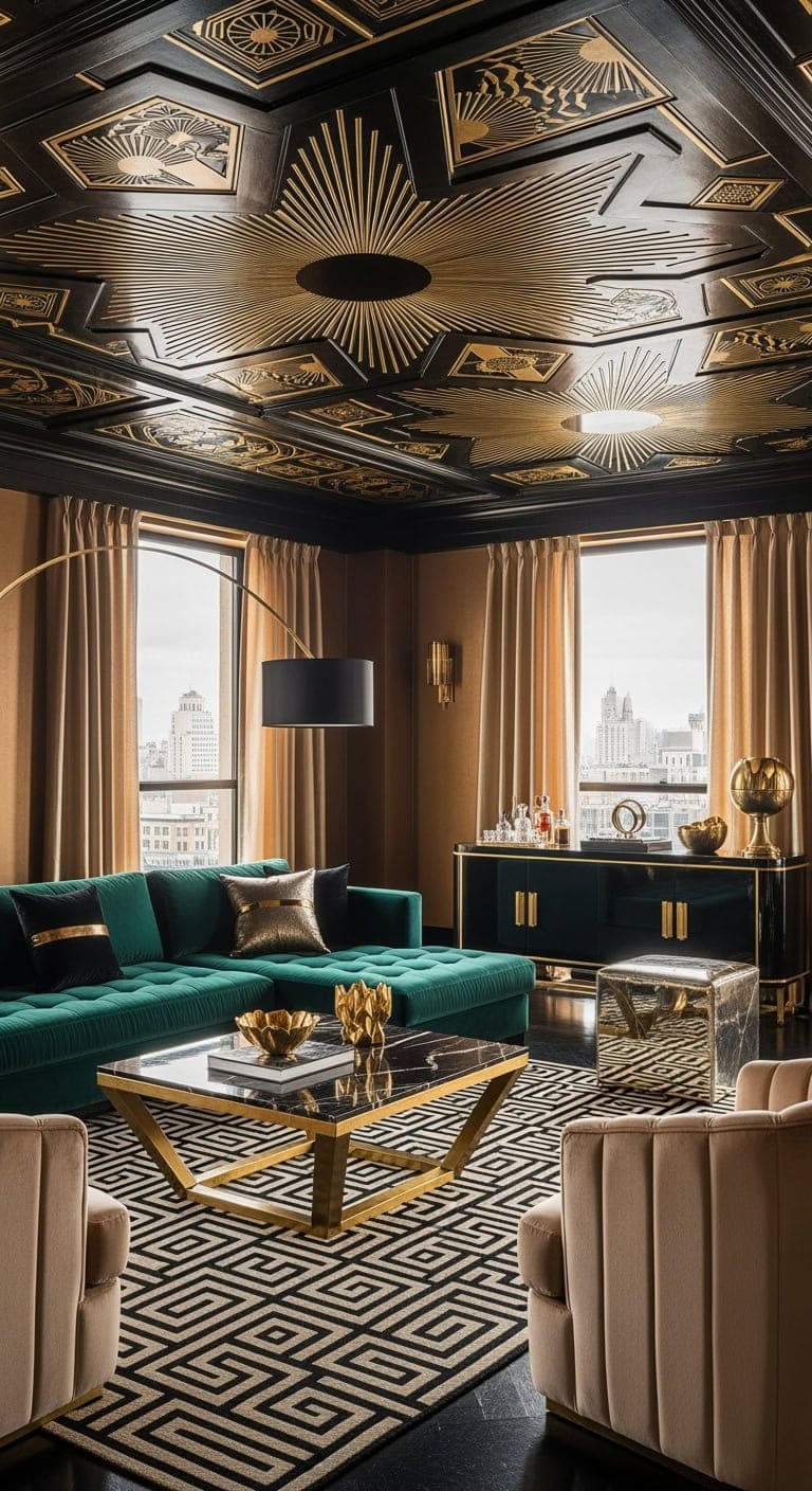 black geometric ceiling glamour