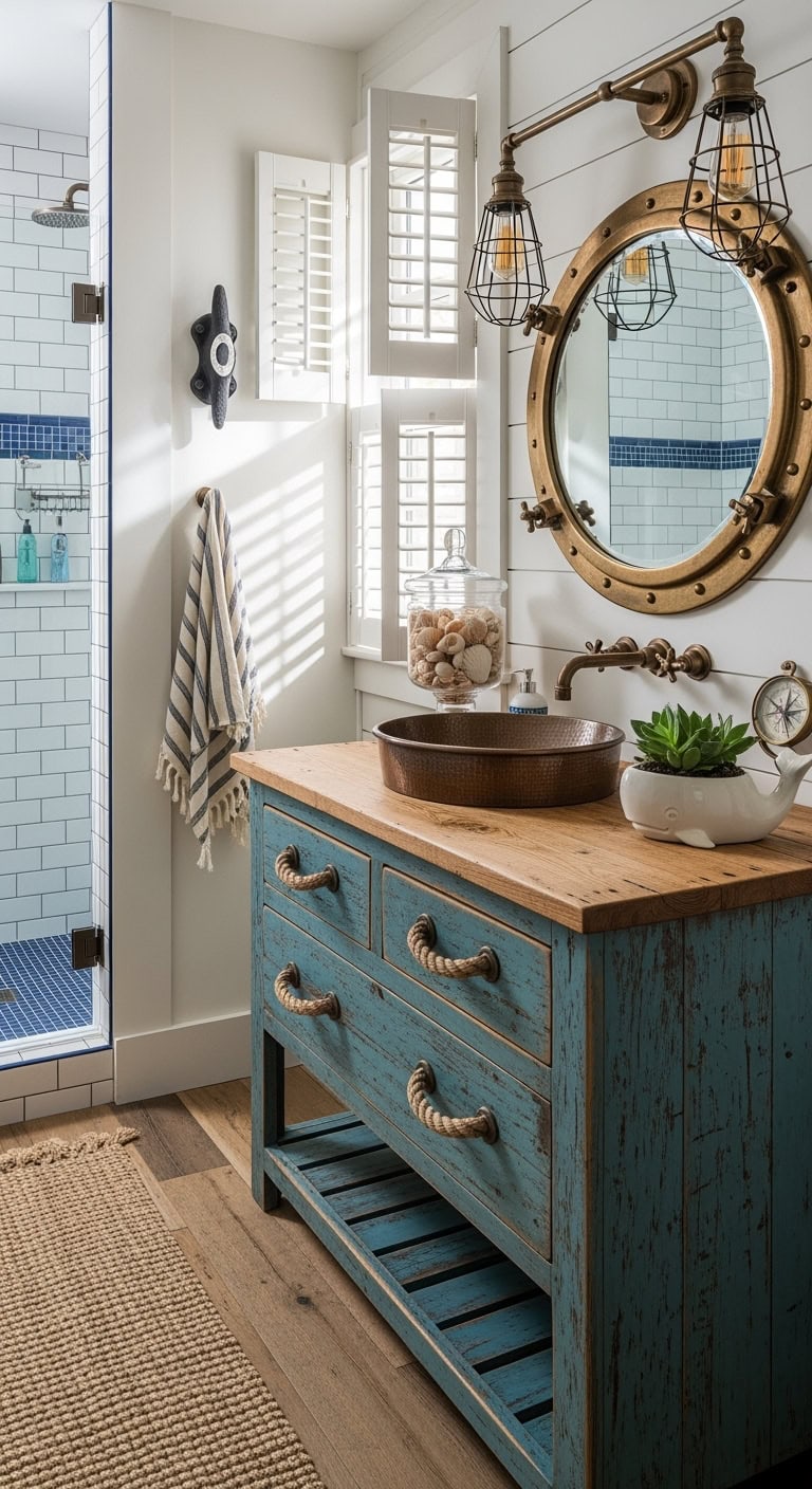 maritime inspired reclaimed wood vanity