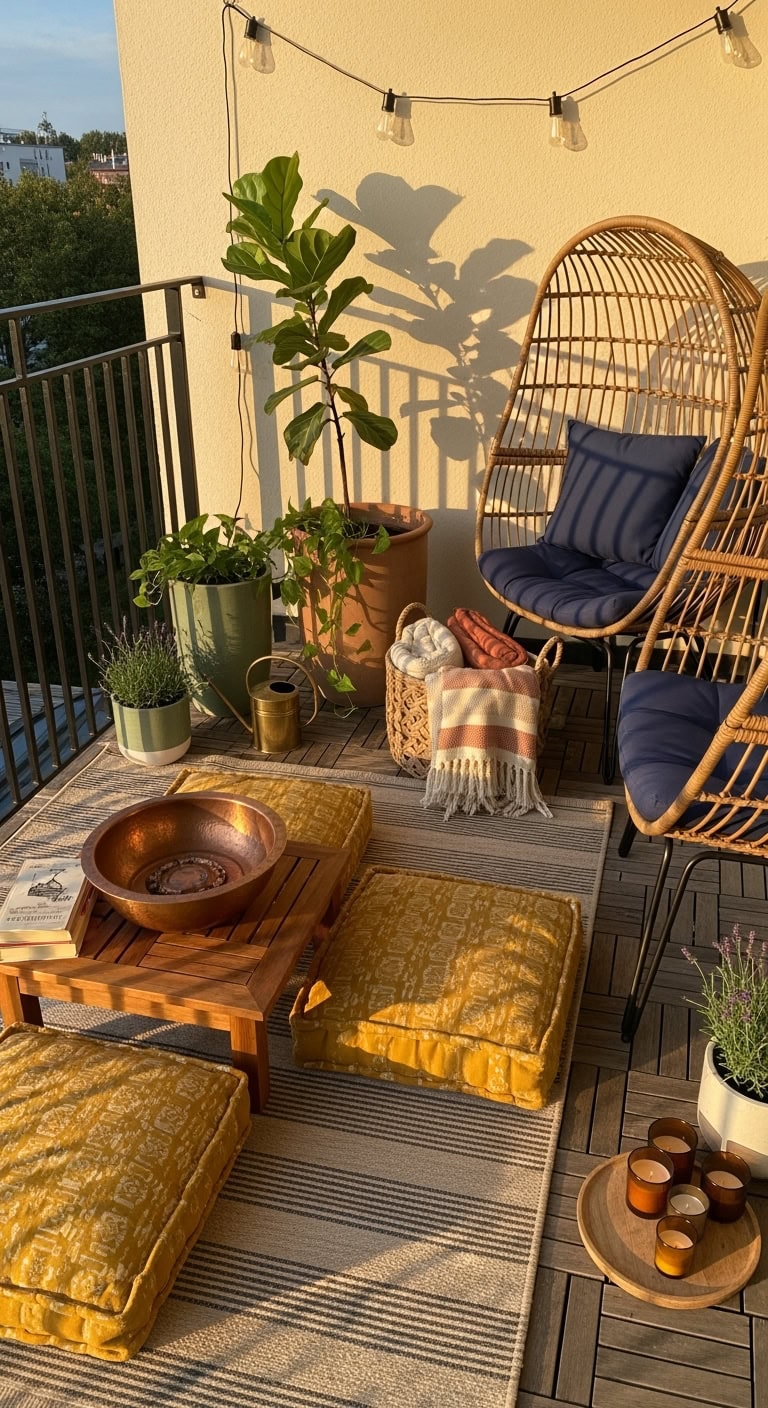 cozy balcony miniature fire pit