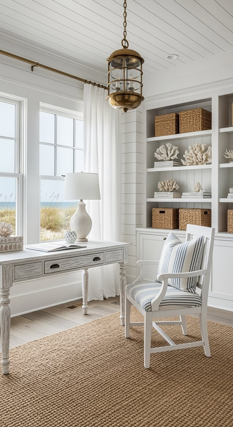 breezy coastal whitewashed workspace