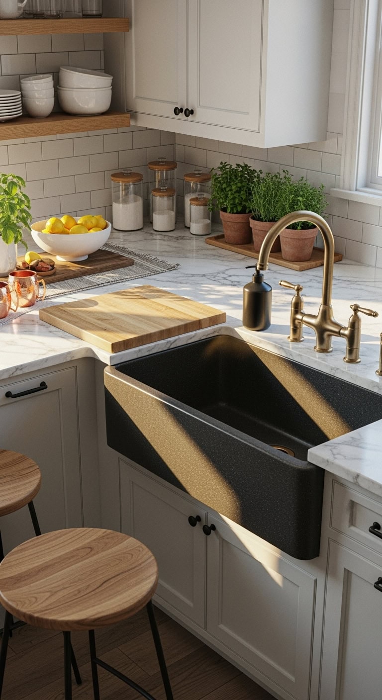 elegant matte black kitchen contrast