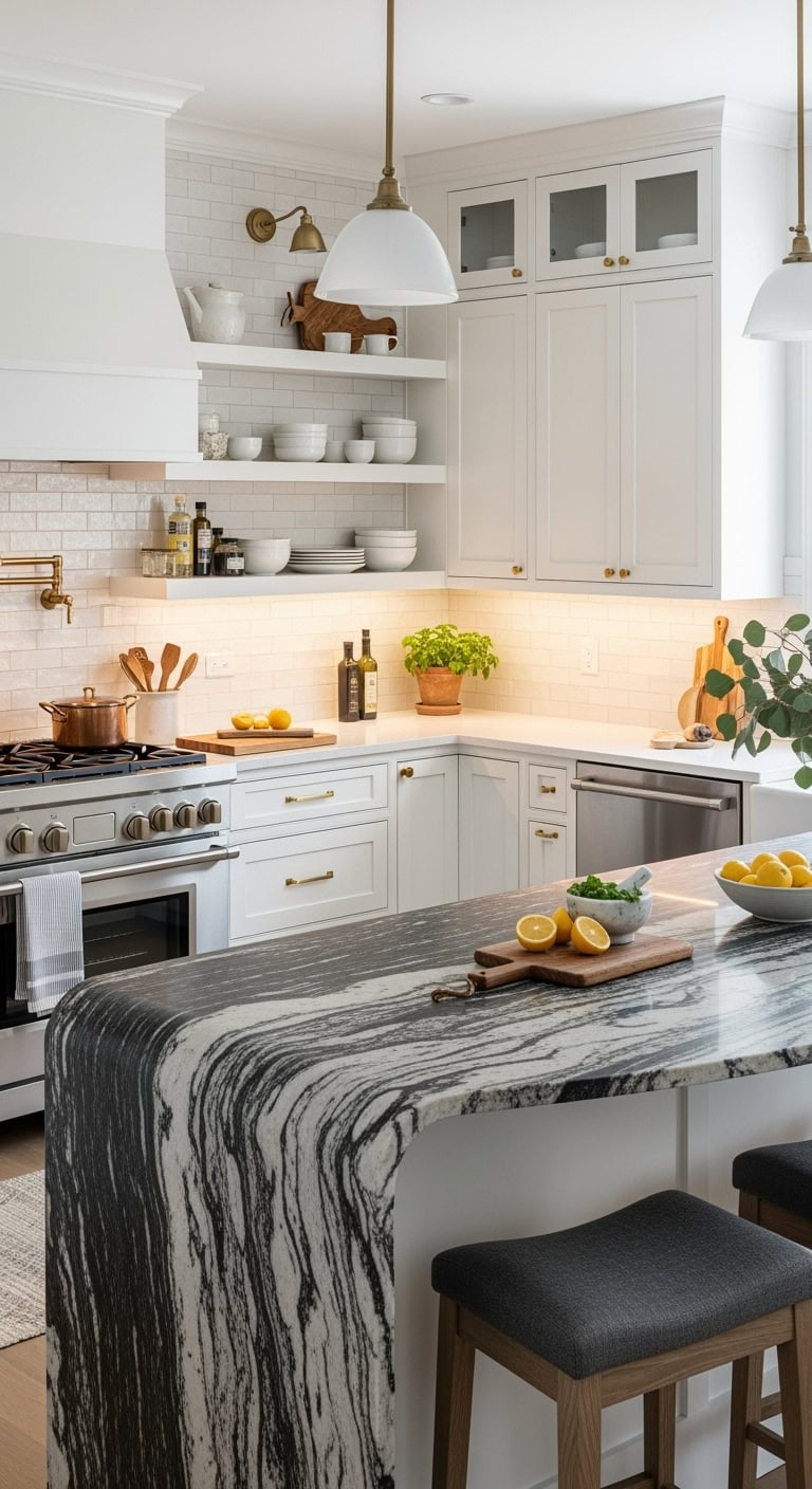 curving social kitchen hub centerpiece