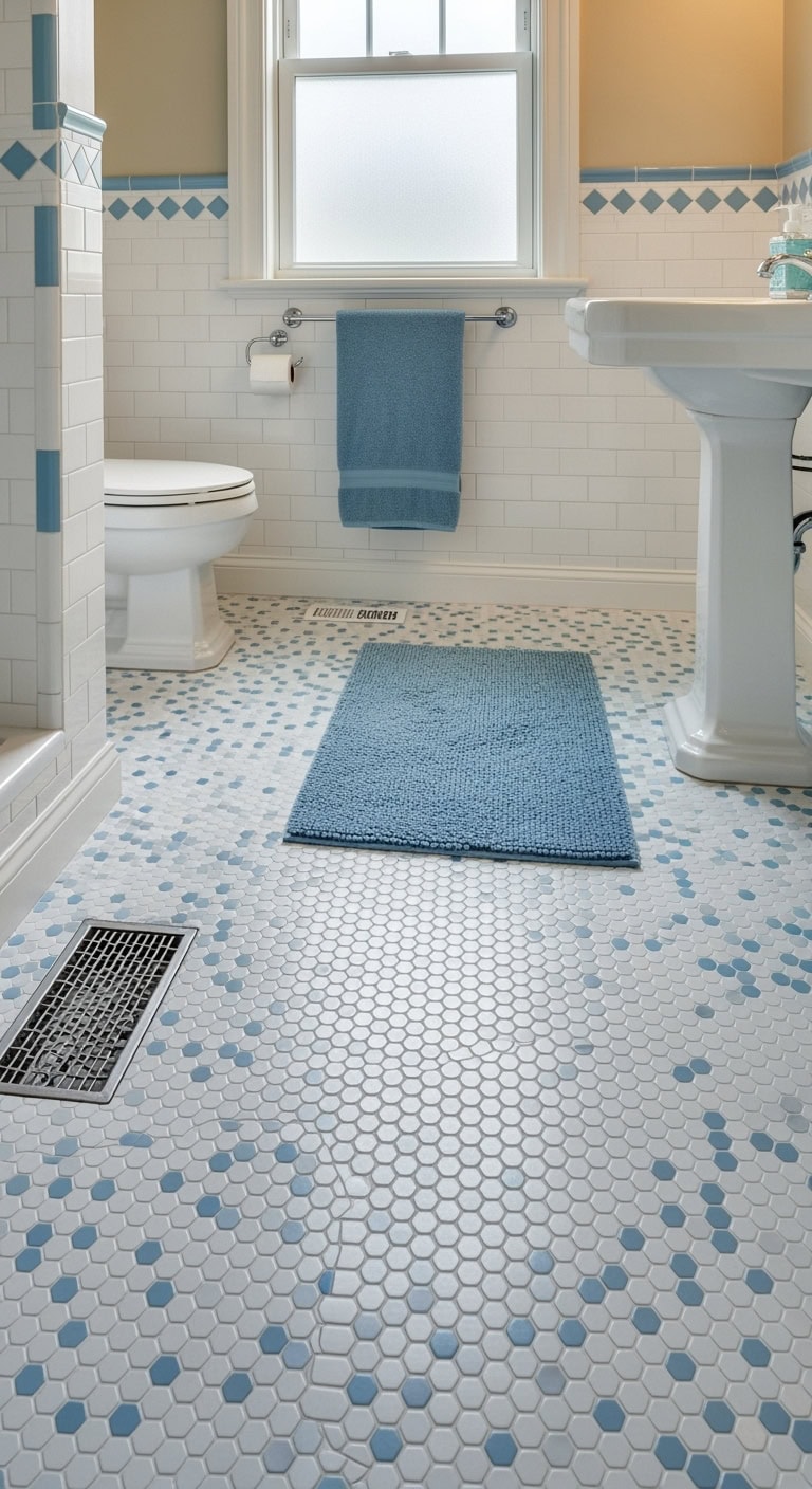 vintage inspired penny tile bathroom oasis
