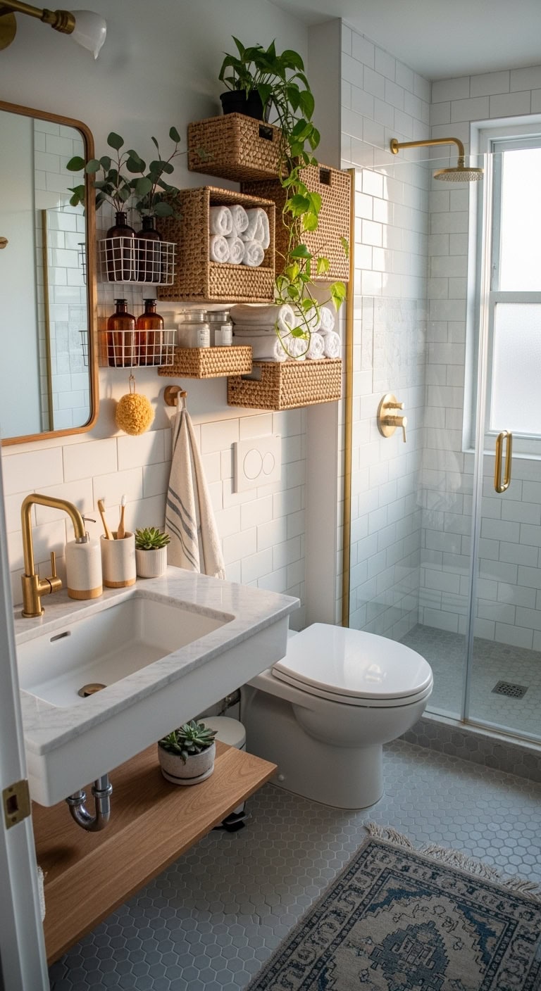 floating textured tiered magnetic storage baskets