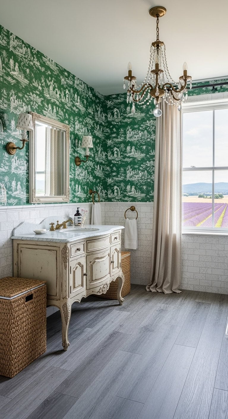 french country emerald bathroom
